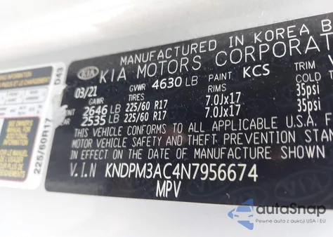 2022 Kia Sportage Lx z USA, uszkodzony, nr VIN KNDPM3AC4N7956674